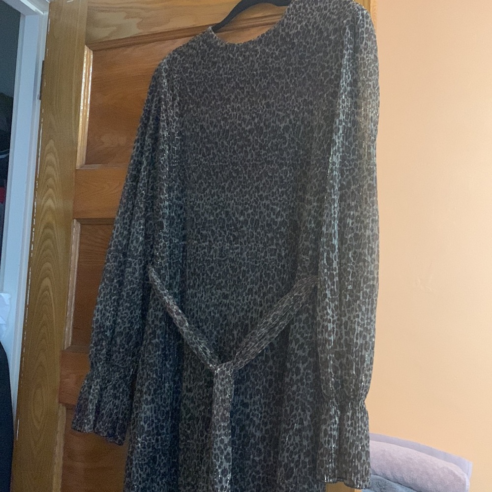 Long sleeve Leopard print dress with zipper back.